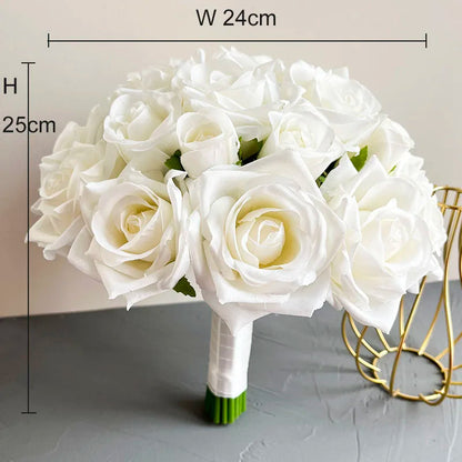 Bride Bridesmaids Bouquet Wedding Flowers Accessories Boutonniere Men White Silk Roses Artificial Bridal Bouquet Centrepiece Good Vibrations