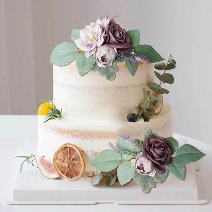 Yannew 3pcs Rustic Artificial Rose Flower Cake Toppers Birthday Country Wedding Cake Decoration Table Centerpieces Arrangement Good Vibrations