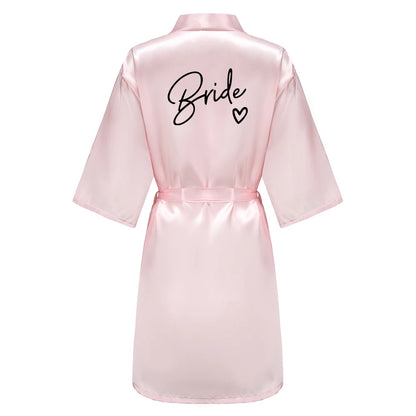 Wedding Party Team Bride Robe With Black Letters Kimono Satin Pajamas Bridesmaid Bathrobe SP003 Good Vibrations