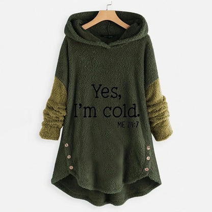 Letter Embroidered Patchwork Fleece Sweatshirt Autumn Winter Long Sleeve Loose Long Hoodie Coats Pocket Warm Plush Hoodie Tops Good Vibrations