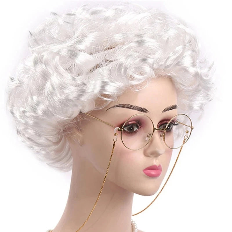 Kids Old Lady Wigs Short Gray Wigs Natural Lookings Halloween Cosplays Party Wigs Granny Costume Grandma Wigs for Girls Good Vibrations