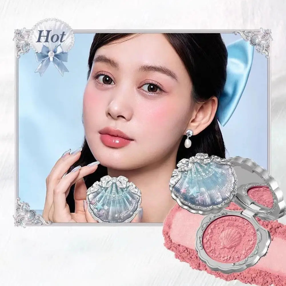 Flower Knows Pearl Shell Shape Velvet Embossed Blush Matte Finish Buildable Blendable Powder Blush For Cheeks For All Skin Tones Good Vibrations