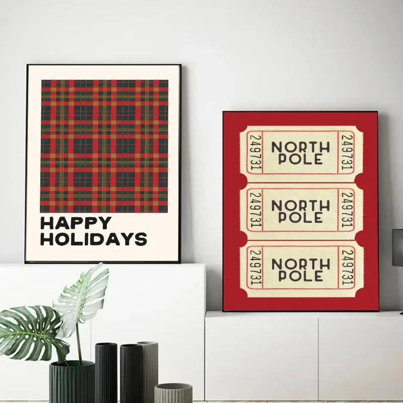 Christmas Tree Santa Claus Snowman Reindeer Posters Prints Canvas Printing Wall Art Pictures for Holiday Living Room Home Decor Good Vibrations