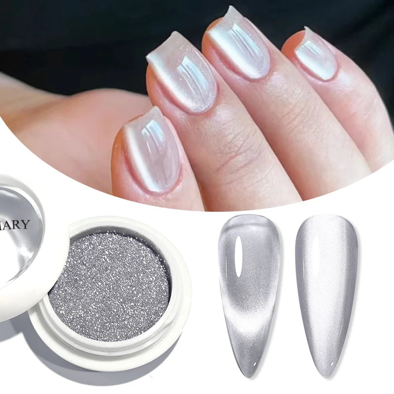 NICOLE DIARY Moonlight Mirror Nail Powder Aurora Silver Glitter Metallic Effect UV Gel Polish Pigment Chrome DIY Nail Decoration Good Vibrations