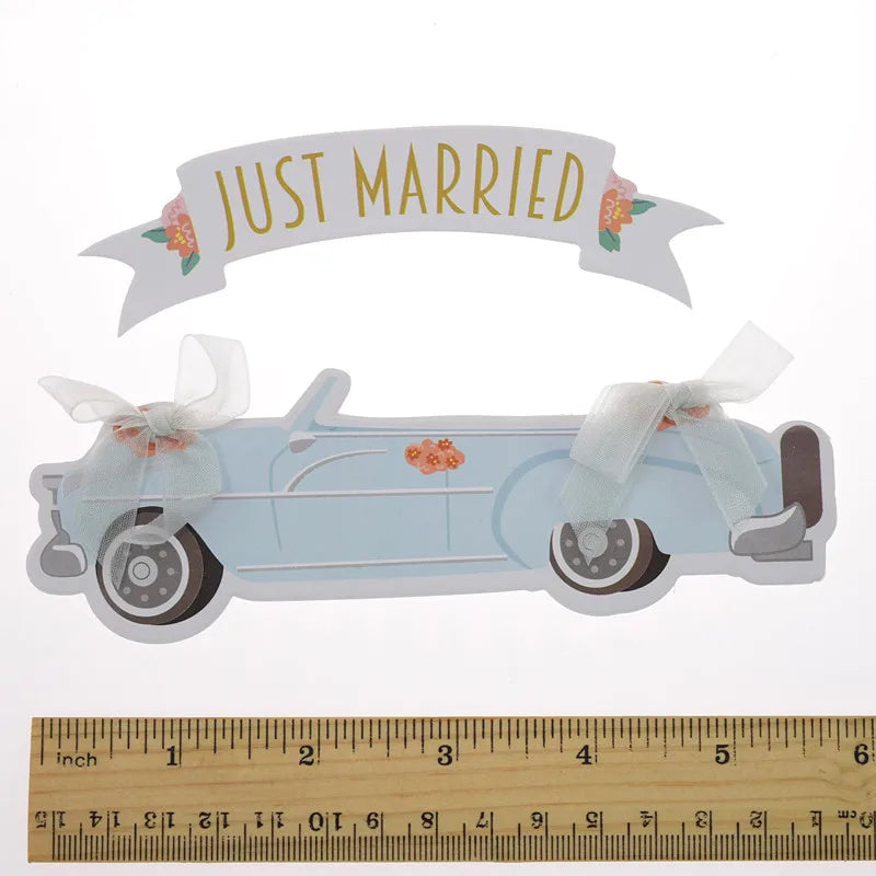 Wedding Cake Topper JUST MARRIED Cupcakes flags Unique Wedding 1set Cake Flags Bride Groom Party Decor New Car Cake Toppers Good Vibrations