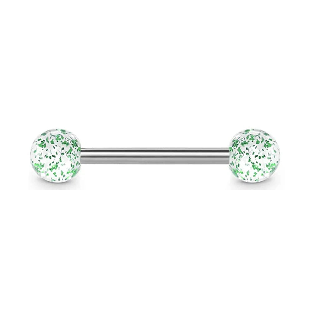 1PCS/4PCS Green Blue Acrylic Balls Tongue Barbell Splatter 316L Stainless Steel Bar Tongue Rings Piercing Good Vibrations