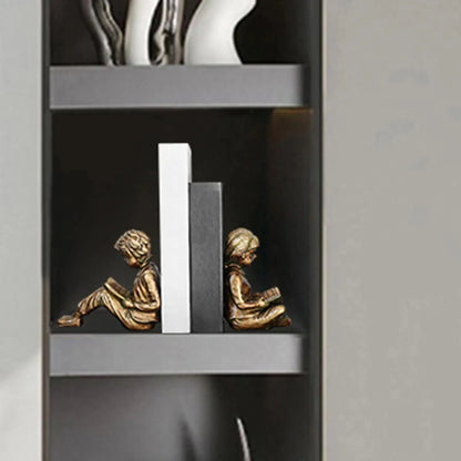 Boy Girl Reading Bookends Books Stoppers for Bookshelf Living Room Office Good Vibrations