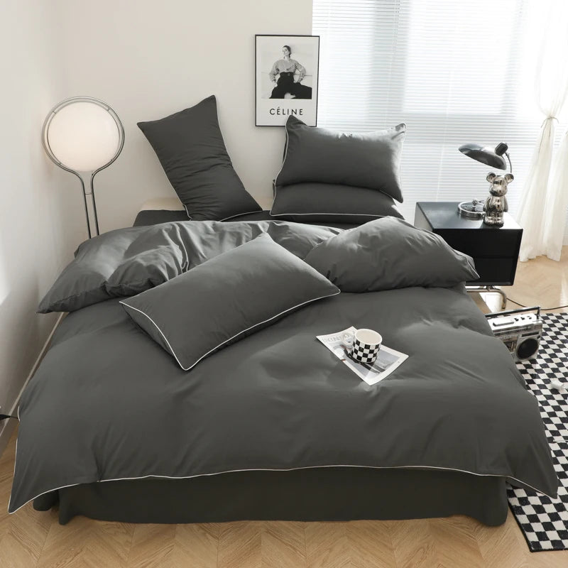 Black Color Bedding Set For Adults Simple Style Double Bed Sheet Sets Single/Queen/king Bed Cover Full Set Plain Bedding 이불세트 Good Vibrations