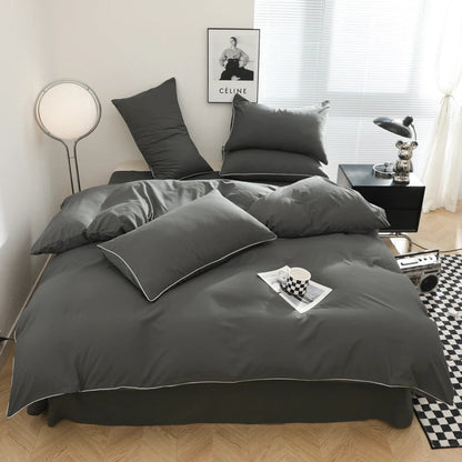 Black Color Bedding Set For Adults Simple Style Double Bed Sheet Sets Single/Queen/king Bed Cover Full Set Plain Bedding 이불세트 Good Vibrations