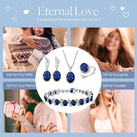 LMFAELECA 925 Silver Women Jewelry Sets Blue Sapphire Earrings Necklace Ring Bracelets Set Gift for Mom/Wife/Sister/Best Friend Good Vibrations