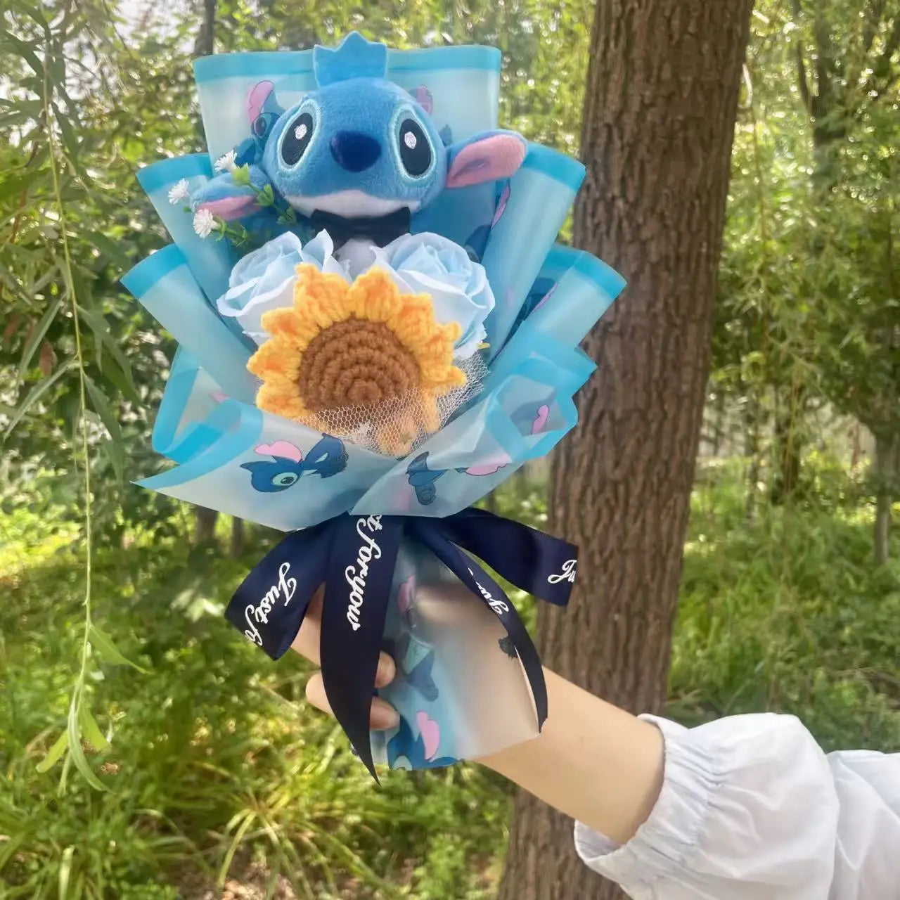 Cartoon Anime Stitch Plush Bouquet Doll Toys Stuffed Animals Creative Handmade Bouquets Birthday Christmas Valentine Gifts Good Vibrations