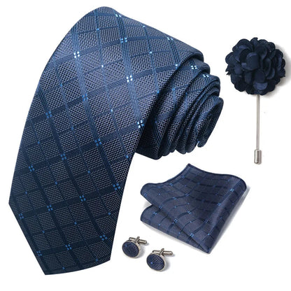 Luxury Mens Ties Floral Black Gold Ties Paisley NeckTie Pocket Square Cufflinks Brooch Set Men's Wedding Party Tie Good Vibrations