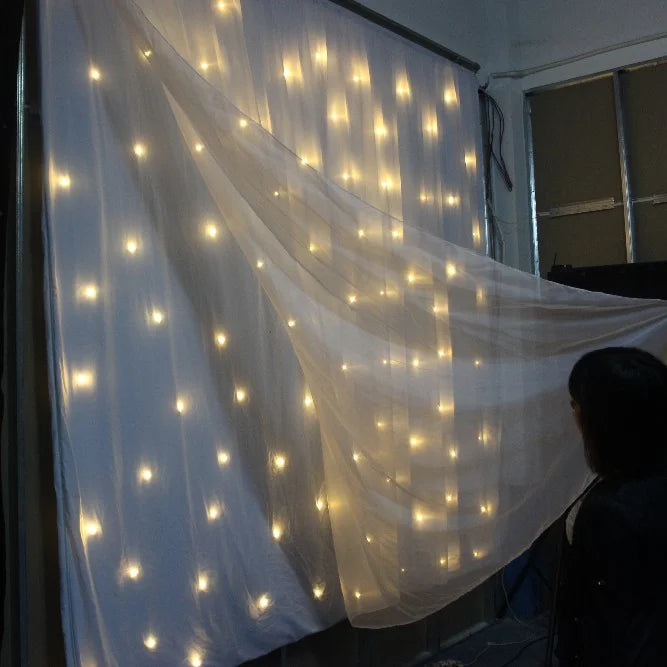 Romantic LED Star Cloth White Gauze Wedding Hotel Banquet Stage Backdrop LED Star Curtain W Good Vibrations