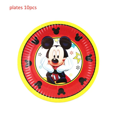 Mickey Mouse Theme Disposable Tableware Cups Plate Baby Children Birthday Party Supplies Boy Family Good Friend Party Decoration Good Vibrations
