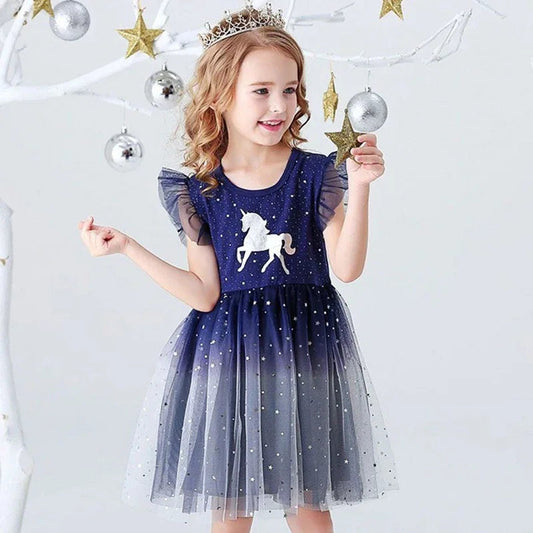 Girls Clothes 2025 New Summer Princess Dresses Flying Sleeve Kids Dress Unicorn Party Girls Dresses Children Outing Clothing 3-8 Good Vibrations