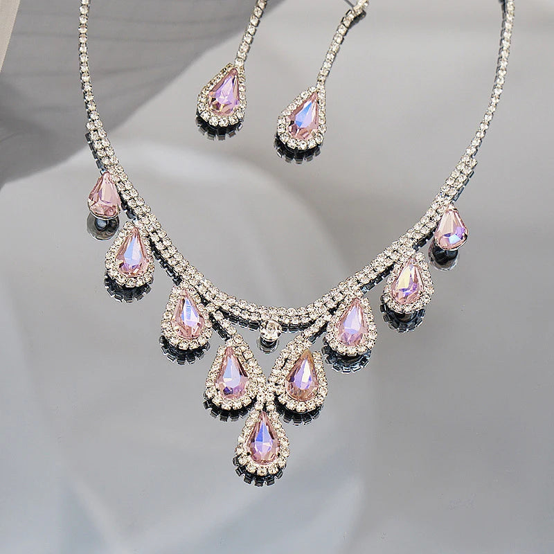 Bridal Wedding Jewelry Women Silver-Plated Rhinestone Long Earrings Dress Accessories Bridesmaid Delicate Crystal Necklace Set Good Vibrations Adult Super Store
