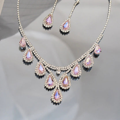 Bridal Wedding Jewelry Women Silver-Plated Rhinestone Long Earrings Dress Accessories Bridesmaid Delicate Crystal Necklace Set Good Vibrations Adult Super Store