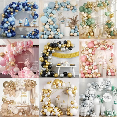 Blue White Metallic Balloons Garland Kit Gold Confetti Balloon Arch for Baby Shower Birthday Graduation Wedding Party Decoration
