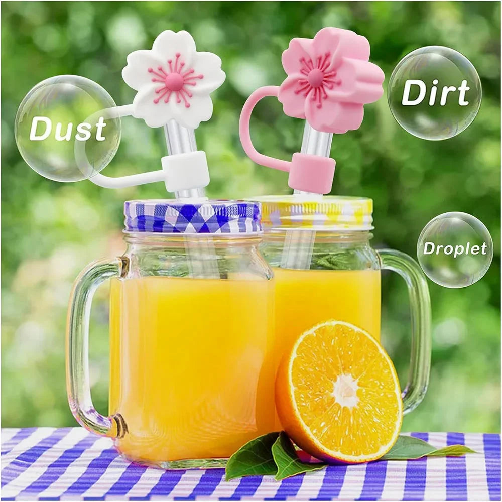 2pcs Straw Cover Cap for Stanley Cup Accessories,Lids Flowers Tip Covers Silicone Straw Topper 10mm Reusable Straw Tips Good Vibrations