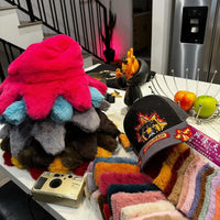 2025 New European and American Trendy Fishing Hat Retro Autumn and Winter Warm Rabbit Fur Octopus Hat Casual Hat Good Vibrations