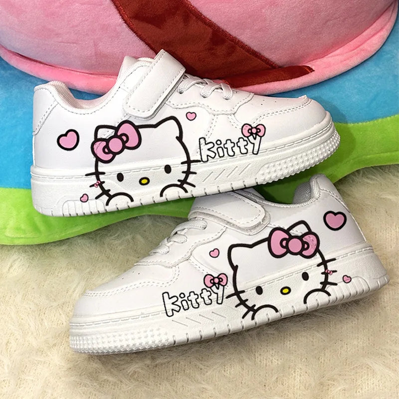2025 New Hello Kitty Girls Low Top White Sneakers Cute Cartoon Casual Shoes Fashion Canvas Shoes For School Kids Wholesale Good Vibrations