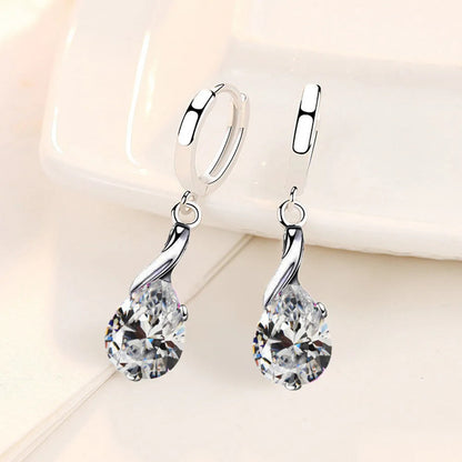 925 Sterling Silver New Woman Fashion Jewelry High Quality Blue Crystal Zircon Water Drop Mid-length Hot-selling Earrings Good Vibrations Adult Super Store