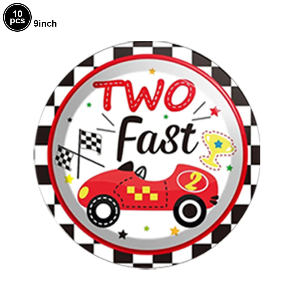 Race Car Party Tableware Plates Napkins Cup Two Fast Birthday Party Supplies Boys Racing Themed Two Years Old Party Decorations Good Vibrations