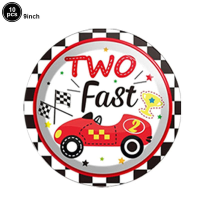 Race Car Party Tableware Plates Napkins Cup Two Fast Birthday Party Supplies Boys Racing Themed Two Years Old Party Decorations Good Vibrations