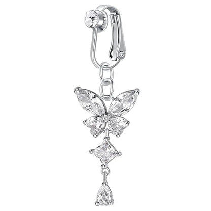 Clip On Belly Button Ring Butterfly Copper Zircon Pink Fake Belly Piercing Umbilical Navel Body Jewelry Trendy Fashion Style Good Vibrations Adult Super Store