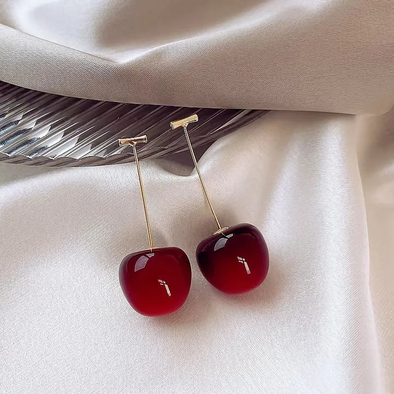 Sweet Red Cherry Earrings Ladies Fashion Delicate Fruit Design Drop Dangle Earrings Wedding Party Korean Ear Jewelry Gift Good Vibrations