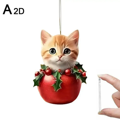 Christmas Tree Hanging Ornaments 2D Acrylic Cat Shaped Pendants Christmas Decorations For Home 2024 Xmas Gifts New Year 2025 Good Vibrations