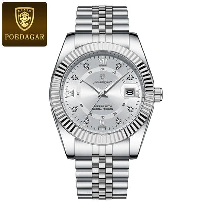 POEDAGAR Luxury Sport Wrist Watch For Man Waterproof Luminous Date Men Watch Quartz Stainless Steel Men's Watches Male Reloj+box Good Vibrations