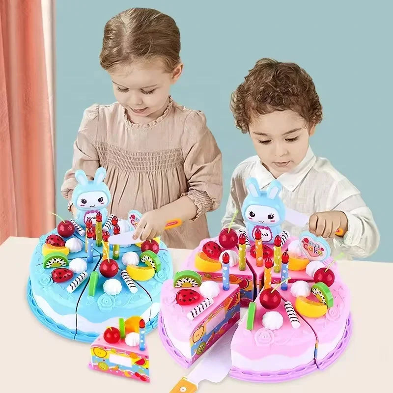 Kids Toy Simulation DIY Birthday Cake Model Kitchen Pretend Play House Cutting Fruit Food Toy for Toddler Children Gift Boy Girl Good Vibrations