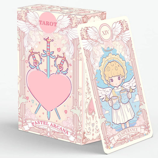 Pastel Arcana Tarot Deck 78 Cards Full Set With Guidebook, 400GSM Thick Paper Cute Kawaii Pastel Tarot Cards, Mystical Oracle Good Vibrations