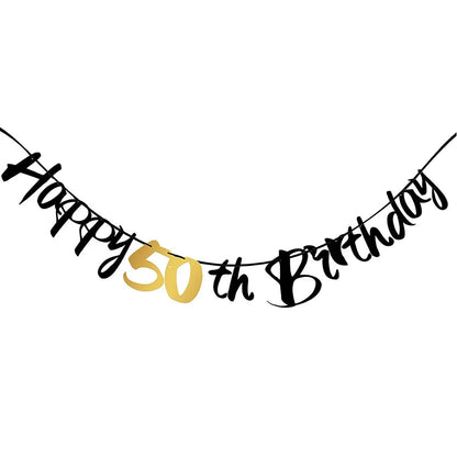 50th Birthday Party Supplies for Men Women Black and Gold 50 Years Old Party Paper Plates Cups Napkin Tablecloth Tableware Decor Good Vibrations