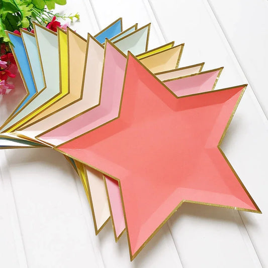 8pcs Disposable Paper Plates Dish Tray Gold Foil Star Shape Party Decor Paper Plate Dinner Cake Party Tableware Paper Plate Dish Good Vibrations