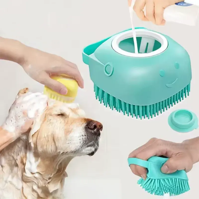 New Bath Massage Brush Bathroom Multifunctional Puppy Big Dog Cat Soft Safety Silicone Pet Accessories for Dogs Cats Tools Good Vibrations