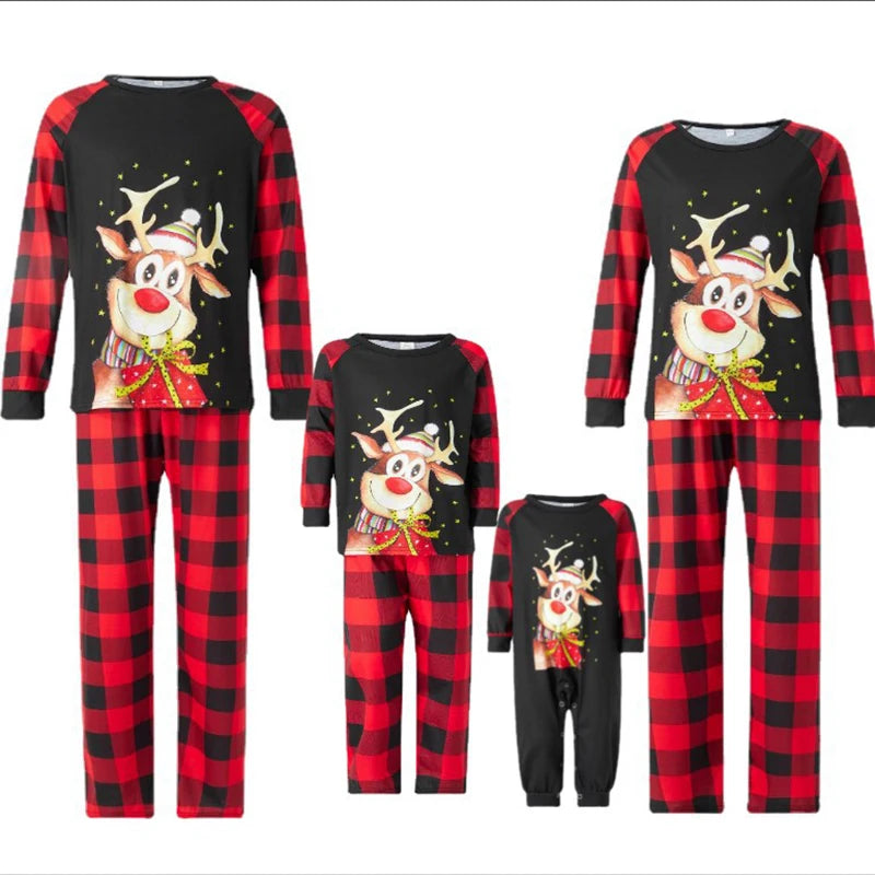 Christmas Family Matching Outfits Father Mother Daughter Son Pajamas Sets Xmas Mommy And Kids Sleepwear Clothes Deer Tops+Pants Good Vibrations