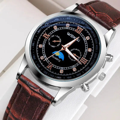 Fashionable and trendy men's watch, sports wristwatch with leather strap, men's gift watch