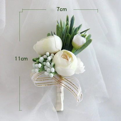 Boutonniere Flowers Artificial Roses Silk Ivory Corsage Buttonhole Groomsmen Boutonniere for Men Wedding Accessories Good Vibrations