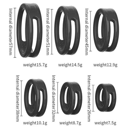 Semen lock ring male masturbator set with varying sizes and weights for delay ejaculation.