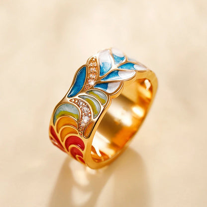 Green Leaf Enamel Handmade Oil Dropping Women's Ring Charm High Luxury Westernized  Prom Fancy Birthday Gift Fashion Jewelry Good Vibrations