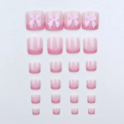 24pcs French Fake Toenails Pink Gradient Full Cover Short Square Toe Nails Foot Nails Tips for Women Girls Good Vibrations