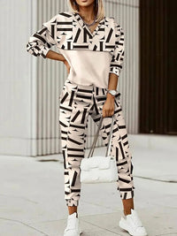 Spring Autumn Lady Casual Long Pants Suit Women Patchwork Zip Top Print Trousers Set Loose High Waist Pants Two Piece Set Outfit Good Vibrations