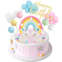 Birthday Unicorn Cake Topper,Rainbow Balloon Cake Decorations Cupcake Toppers for Girls Unicorn Birthday themed Party Supplies Good Vibrations