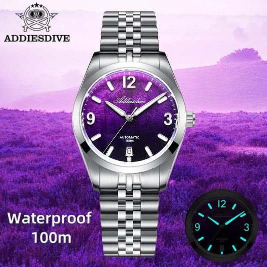 ADDIESDIVE 2026 New Men's Automatic Mechanical Watch 100m Waterproof Sapphire Crystal Calendar Super Luminous Dive Male Watches Good Vibrations