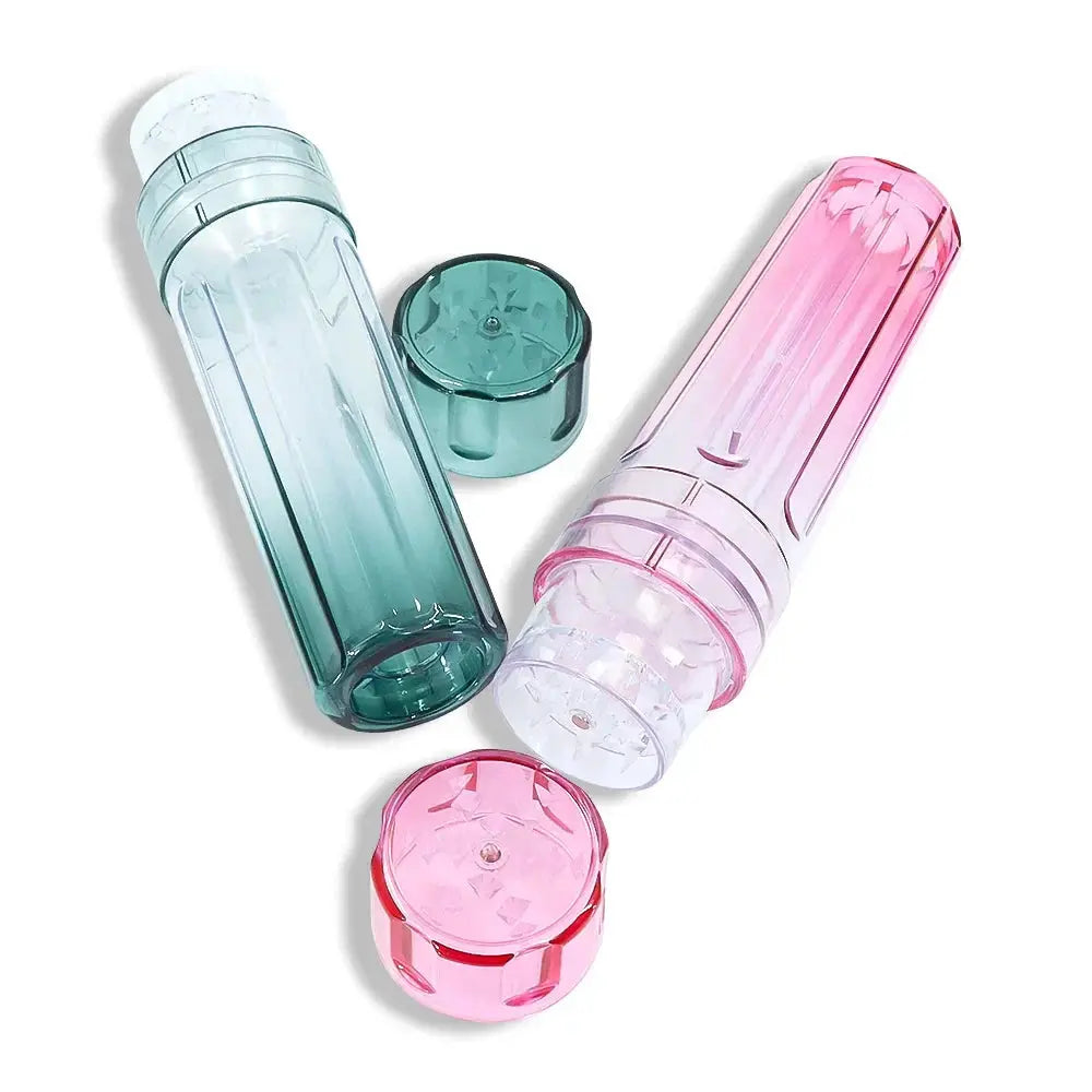 3 in 1 gradient tobacco grinder and filler, strong PC material, smoking accessory set in pink and green.