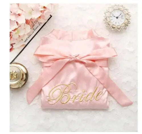 Bride Bridesmaid Wedding Robe Embroidery Kimono Bathrobe Gown Nightgown Casual Satin Short Women Sexy Nightwear Sleepwear Good Vibrations