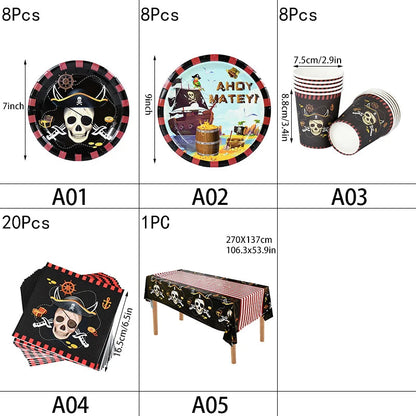 Pirate Theme Party Disposable Tableware Sets Paper Plate Cup Kids Birthday Party Decor Halloween Baby Shower Dining-table Supply Good Vibrations