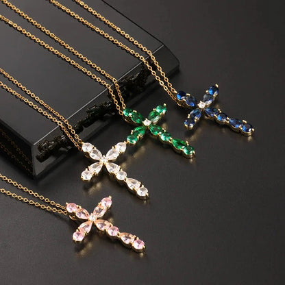Classic Bright Jewelry Cross Necklace Fashion Personality Innovative Colorful Water Drop Geometric Cross Pendant Lucky Gift Good Vibrations